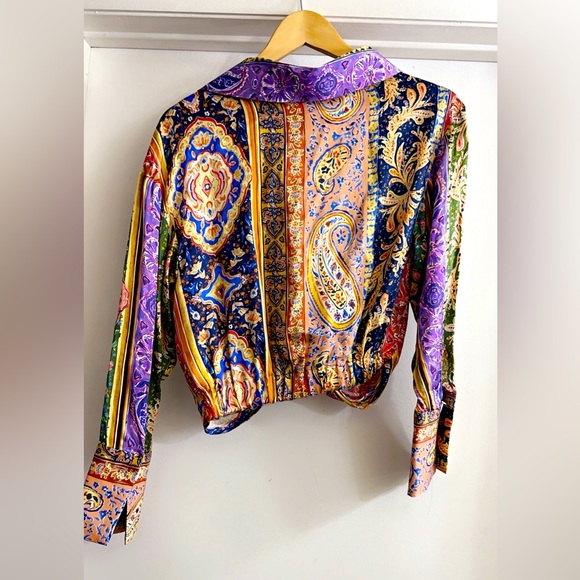 NWT Zara Boho Multicolor Paisley Print Crop Blouse Size USA S/M PIT TO PIT 19” - Picture 5 of 6